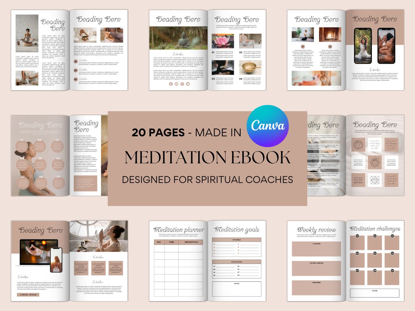 Meditation eBook Workbook planner Template Canva